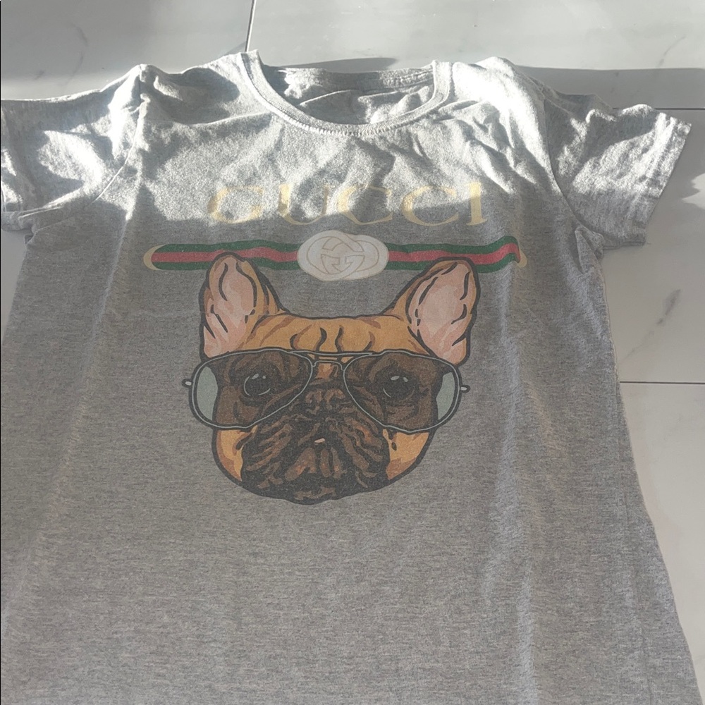 Gray Tee with French Bulldog Sunglasses